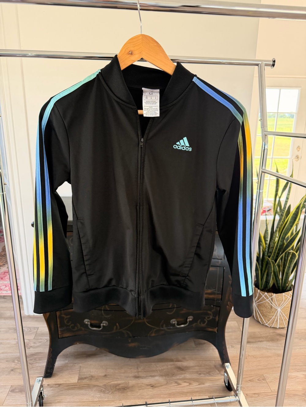Youth Adidas Black Zip-Up Track Jacket with Rib Collar